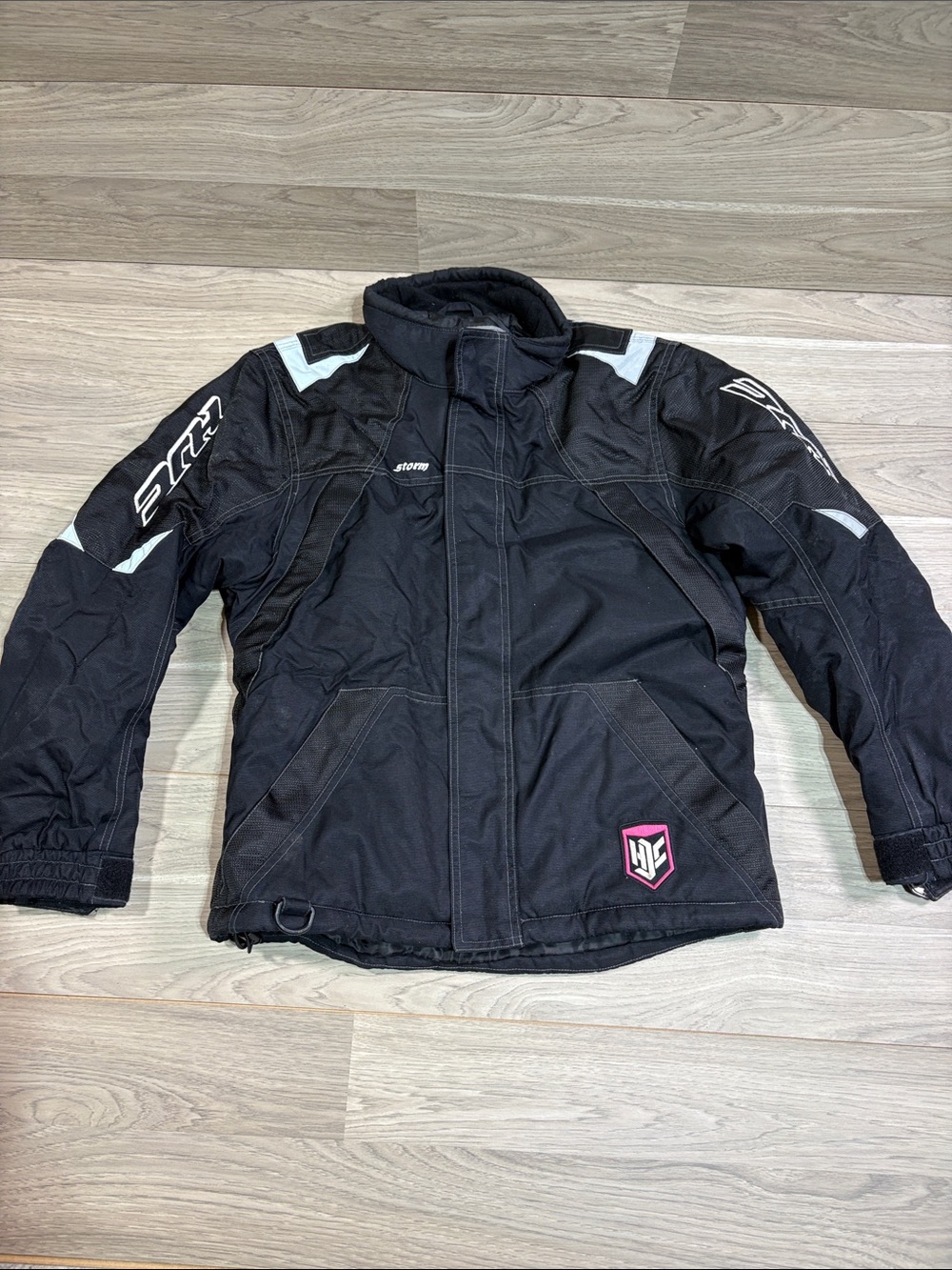Black Women's Varsity Jacket with Reflective Accents